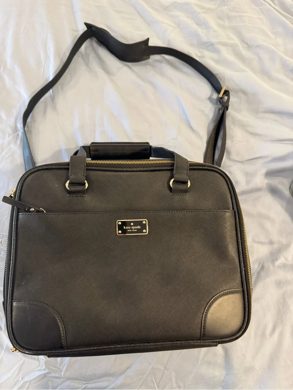 kate spade Black Leather Laptop Briefcase with Gold Plaque